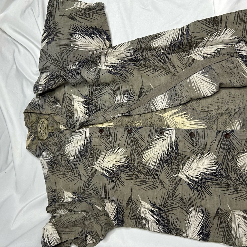 Palm Island Men Hawaiian Shirt Palm Trees Cars Beach Vacation Cruise Cotton Sz M